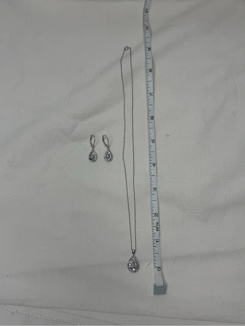 14K Teardrop CZ Pendant + Earrings - Picture 1 of 5